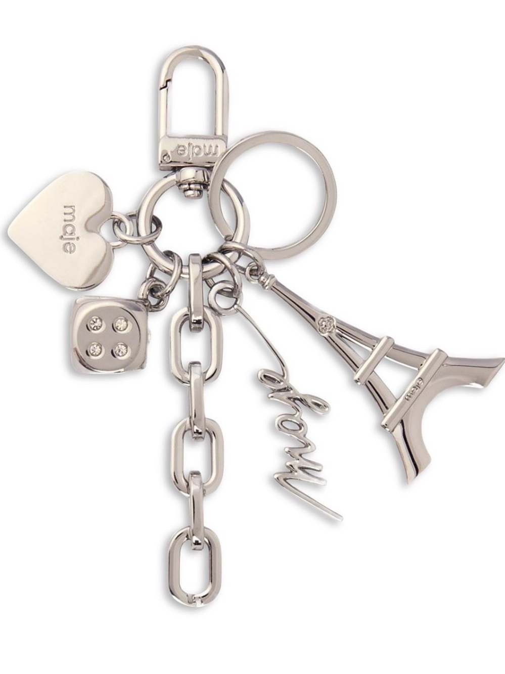 Maje Silver Charm Jewelry Holder Key & Card Holder with Eiffel Tower and Heart